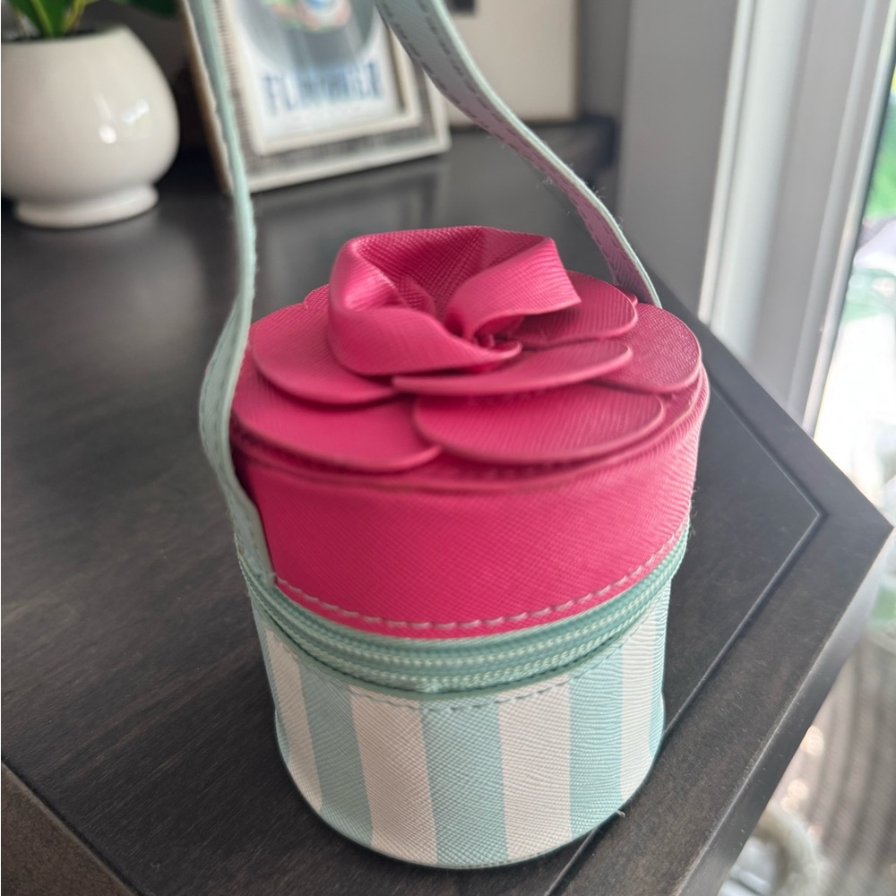 Pink and Mint Striped Round Child’s Purse Handbag - Picture 4 of 10